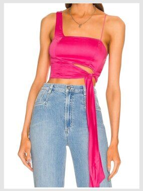 Free People Mila Crop Top Pink Satin Asymmetric Side Tie S